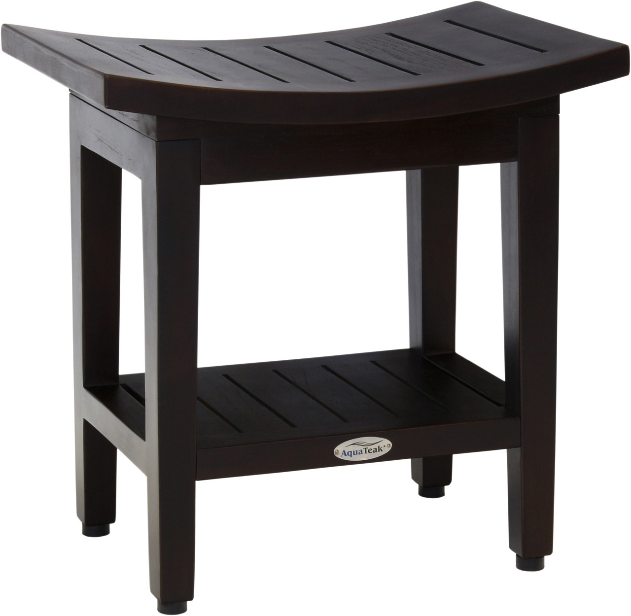 Patented 18" Maluku Mocha-Shield Teak Shower Bench with Shelf